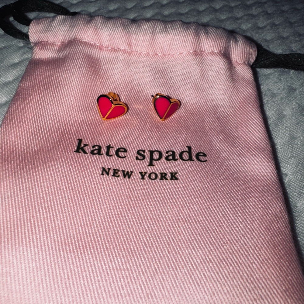 Kate Spade Brand NEW Pink & Gold Heart Stud Earrings